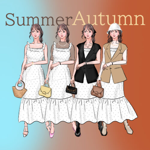 夏→秋のドットワンピースコーデ